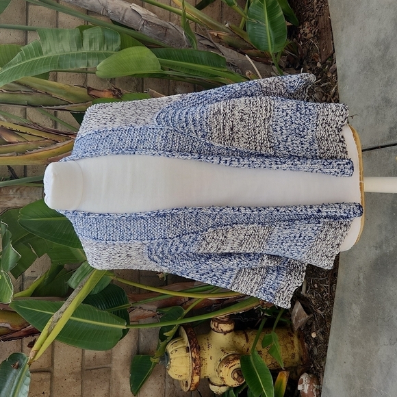 Vince Blue Gray Chunky Knit Cardigan Striped Oversized Sweater medium large - Picture 1 of 14